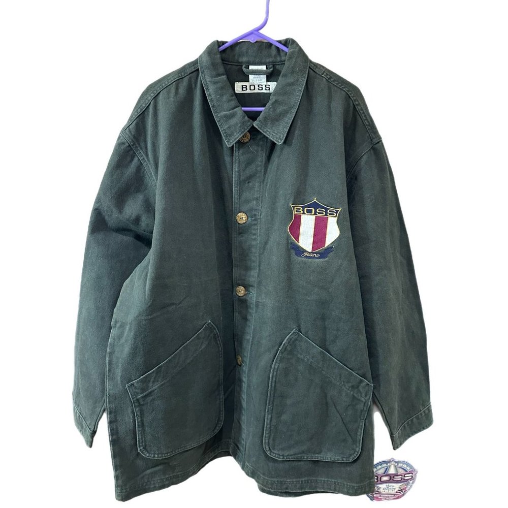 BOSS by I.G. Design Mens XL Vintage Y2K Green Denim Jacket Coat Embroidered NEW